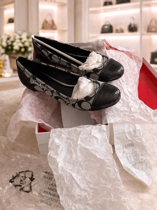Coach Black/Grey Signature C Canvas & Sequins Ballet Flats Vintage 2009 6.5 EUC - Picture 7 of 12
